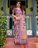 Wine Linen Printed Saree