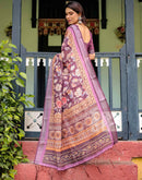 Wine Linen Printed Saree