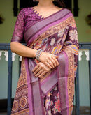 Wine Linen Printed Saree