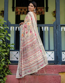 Cream Linen Printed Saree