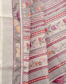 Cream Linen Printed Saree