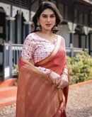 Orange Chiffon Woven Solid Saree