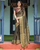 Olive Green Chiffon Woven Solid Saree