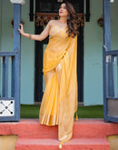Yellow Chiffon Woven Solid Saree
