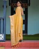 Yellow Chiffon Woven Solid Saree