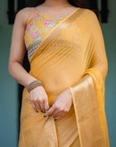 Yellow Chiffon Woven Solid Saree