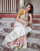 Beige Silk Printed Saree