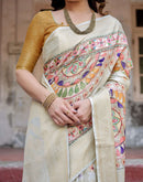Beige Silk Printed Saree