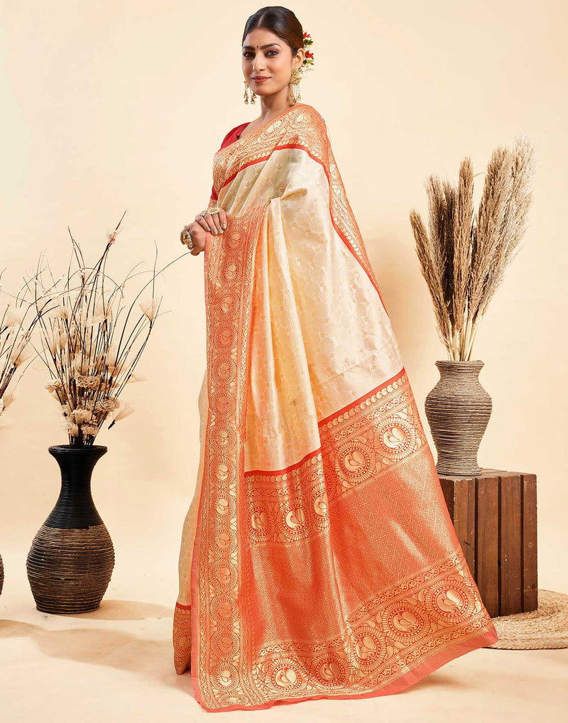 Beige Silk Woven Kanjivaram Saree