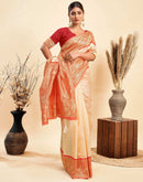 Beige Silk Woven Kanjivaram Saree