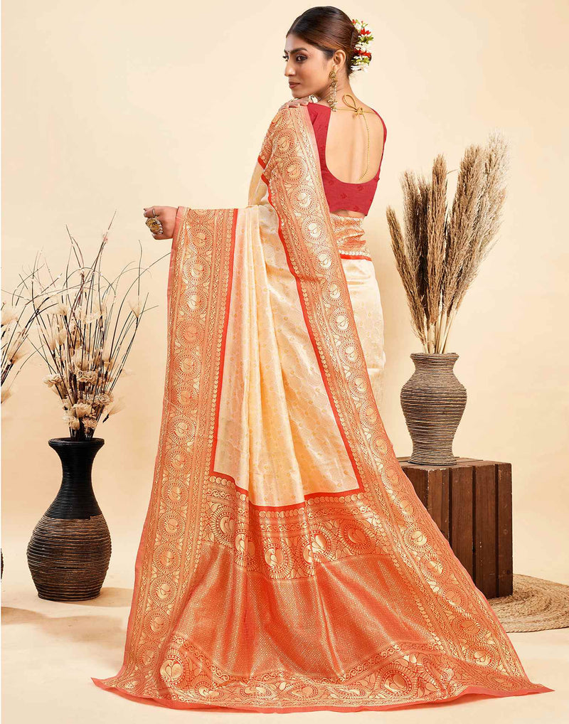 Beige Silk Woven Kanjivaram Saree