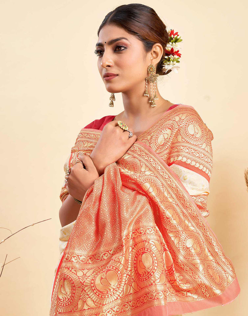 Beige Silk Woven Kanjivaram Saree