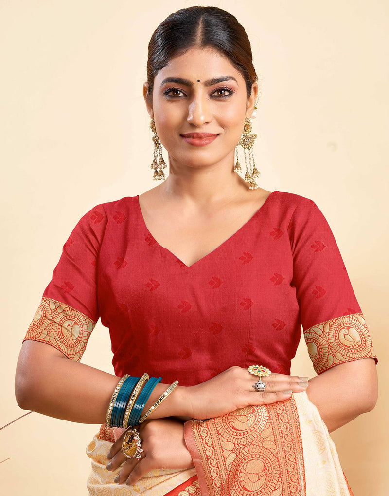 Beige Silk Woven Kanjivaram Saree