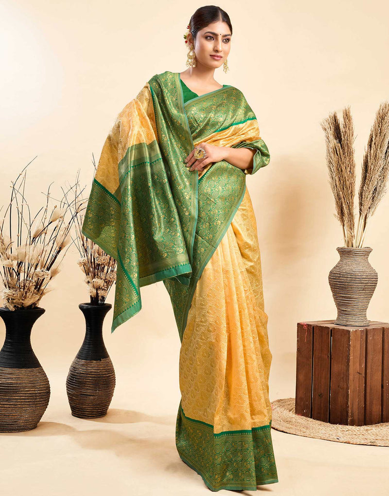 Beige Silk Woven Kanjivaram Saree