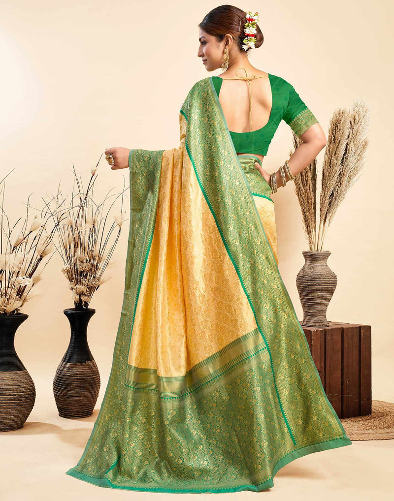 Beige Silk Woven Kanjivaram Saree