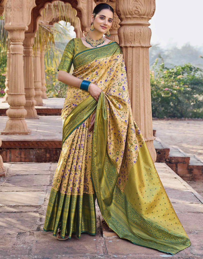Beige Silk Woven Kanjivaram Saree