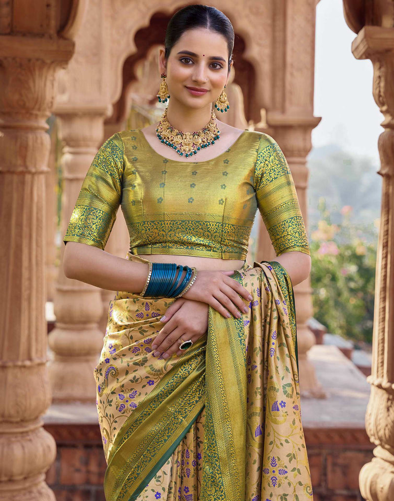 Beige Silk Woven Kanjivaram Saree