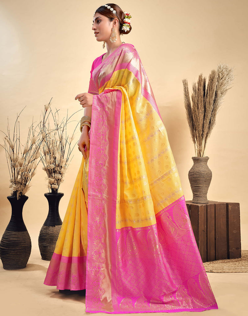 Yellow Silk Woven Banarasi Saree