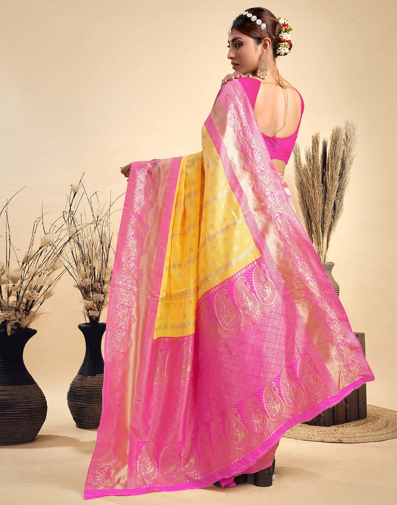 Yellow Silk Woven Banarasi Saree