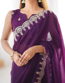 Wine Shimmer Chiffon Sequence Embroidery Saree