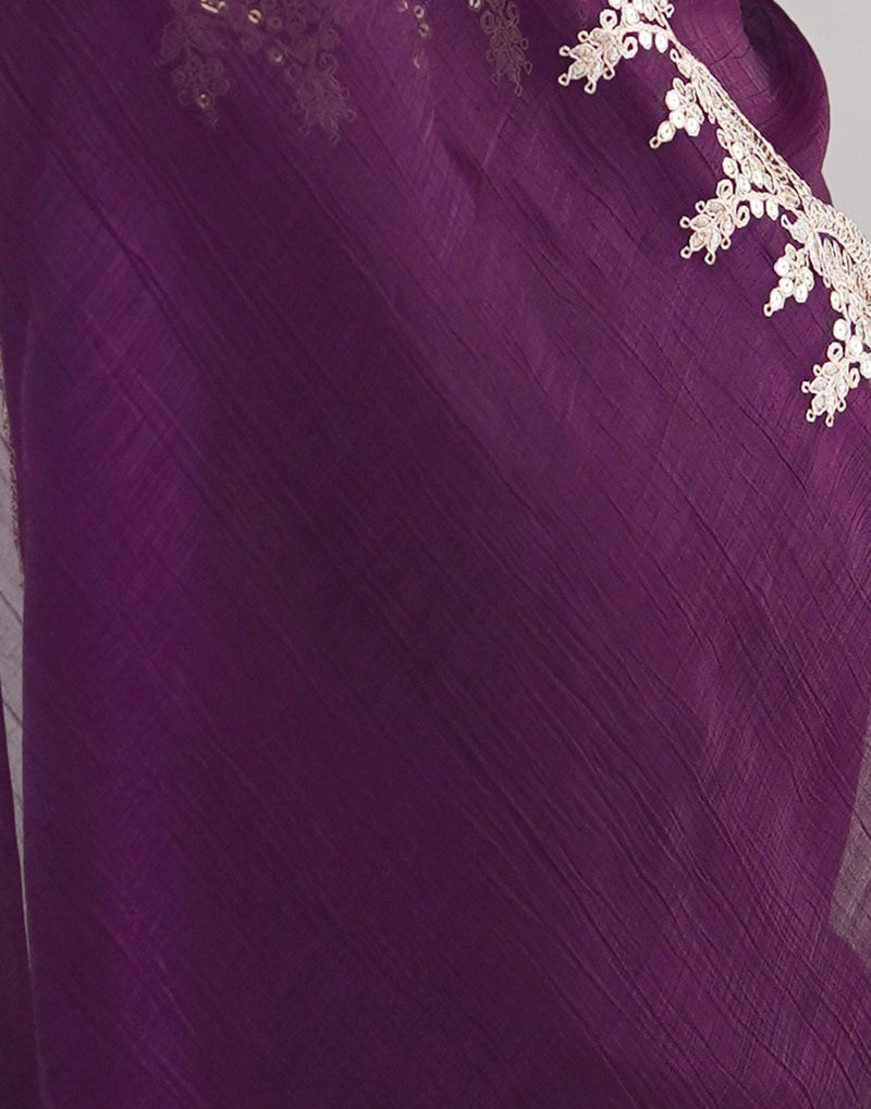 Wine Shimmer Chiffon Sequence Embroidery Saree