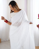 White Georgette Lace Saree