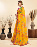 Yellow Chiffon Printed Saree