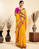 Yellow Chiffon Printed Saree