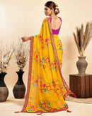 Yellow Chiffon Printed Saree