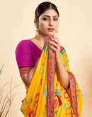Yellow Chiffon Printed Saree