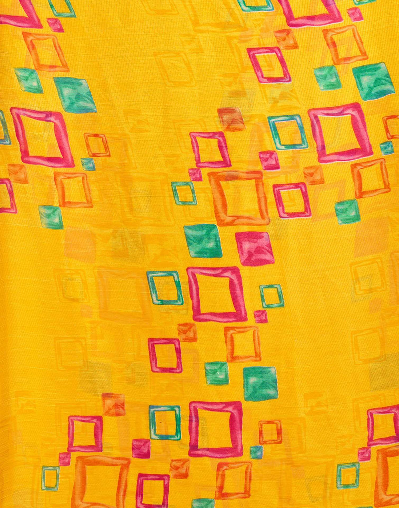 Yellow Chiffon Printed Saree