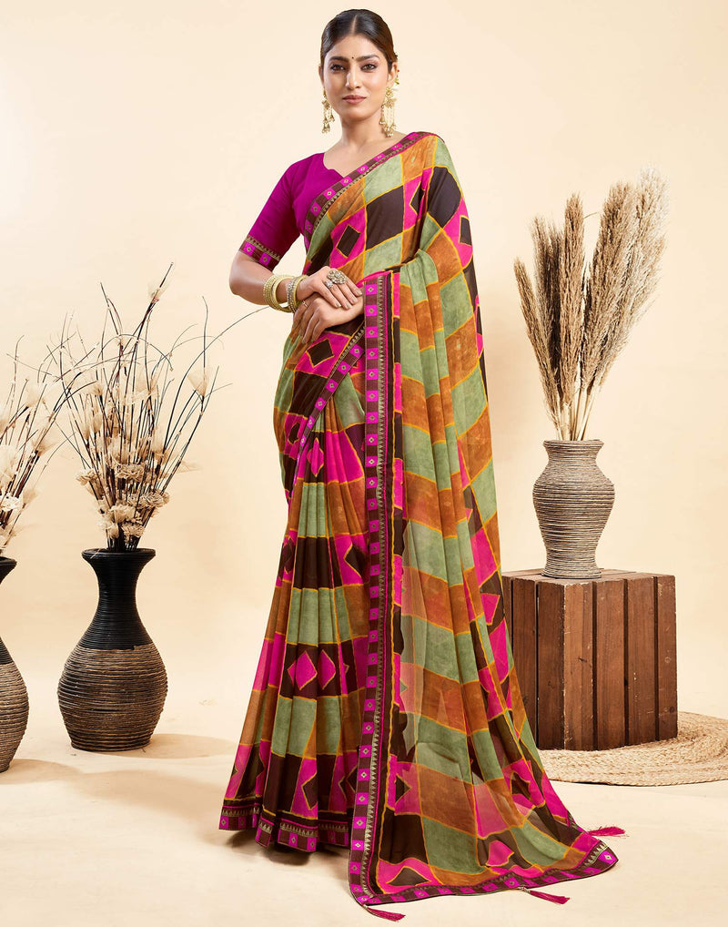 Black Chiffon Printed Saree