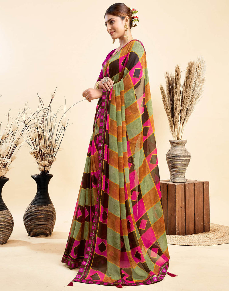 Black Chiffon Printed Saree