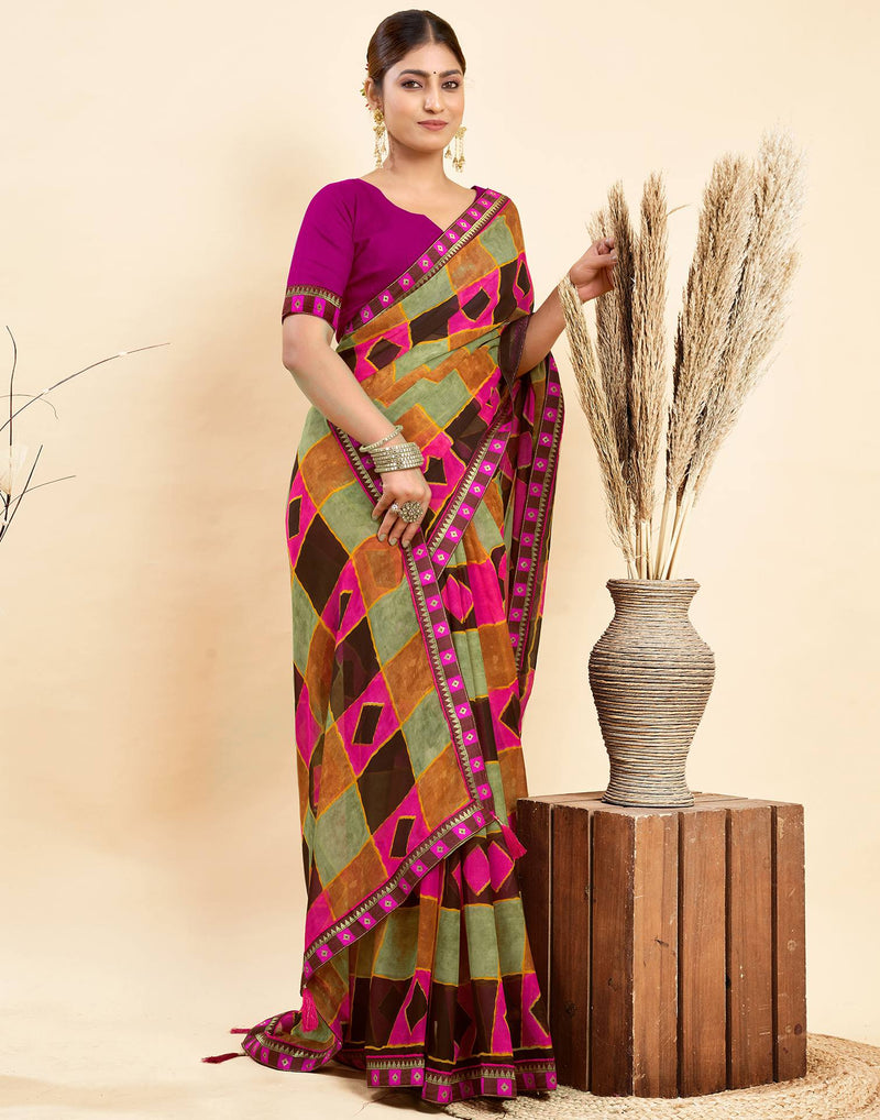 Black Chiffon Printed Saree