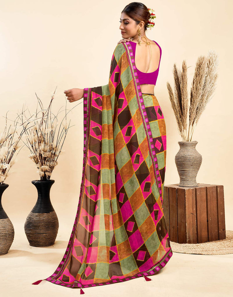 Black Chiffon Printed Saree