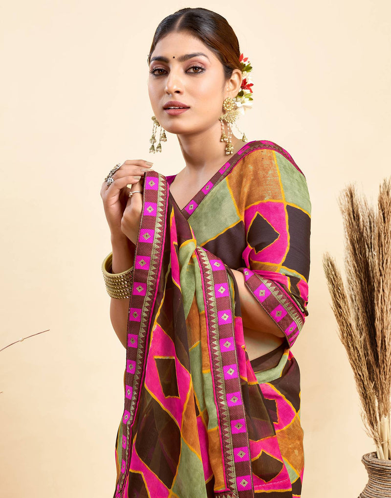 Black Chiffon Printed Saree