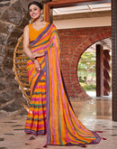 Yellow Chiffon Printed Saree