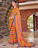 Yellow Chiffon Printed Saree