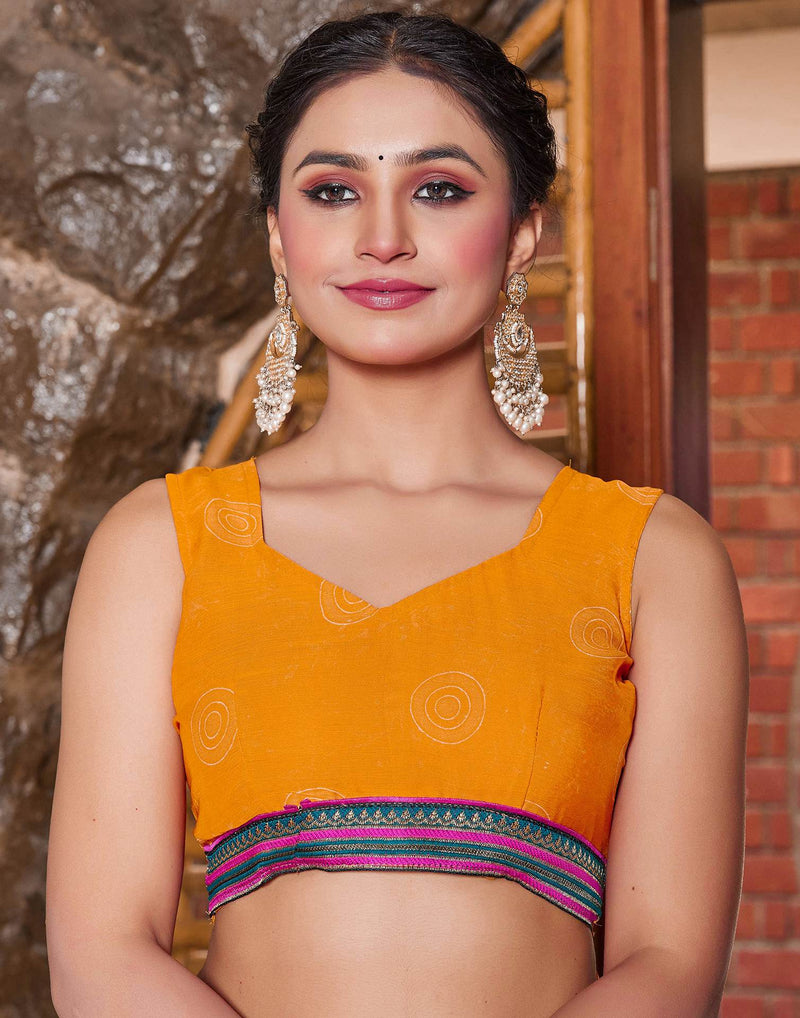 Yellow Chiffon Printed Saree