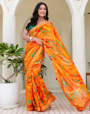 Orange Georgette Printed Saree