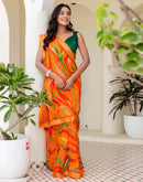 Orange Georgette Printed Saree