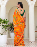 Orange Georgette Printed Saree
