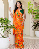 Orange Georgette Printed Saree