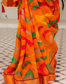 Orange Georgette Printed Saree