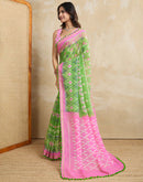 Green Cotton Blend Ikkat Printed Saree