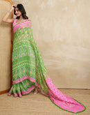 Green Cotton Blend Ikkat Printed Saree