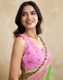 Green Cotton Blend Ikkat Printed Saree