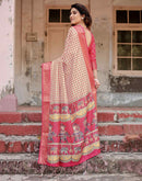 Cream Tussar Silk Printed Saree