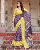 Dark Navy Blue Tussar Silk Printed Kalamkari Saree