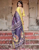 Dark Navy Blue Tussar Silk Printed Kalamkari Saree